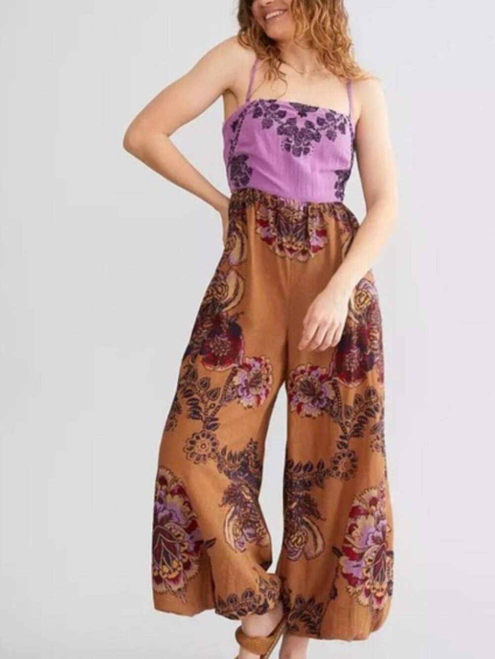 Free People Indio Sun Jumpsuit Golden Combo Size Medium